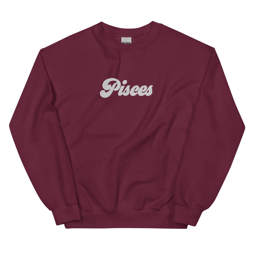Pisces Zodiac Embroidered Sweatshirt - Maroon Color - https://ascensionemporium.net