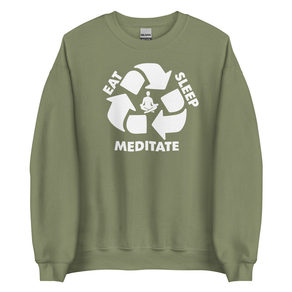 Eat Sleep Meditate Sweatshirt - Military Green Color