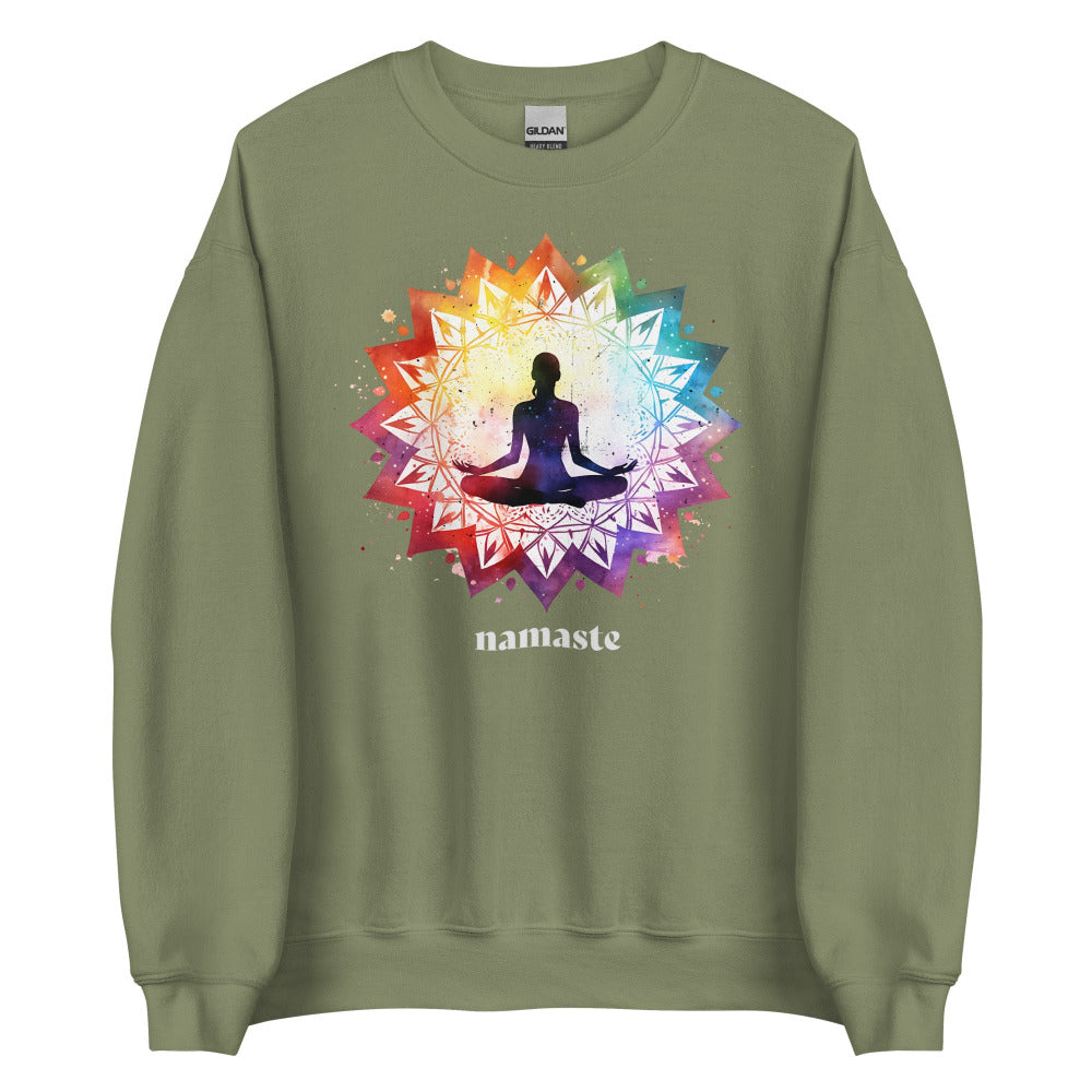 Namaste Yoga Meditation Sweatshirt - Lotus Chakra Mandala - Military Green Color - https://ascensionemporium.net