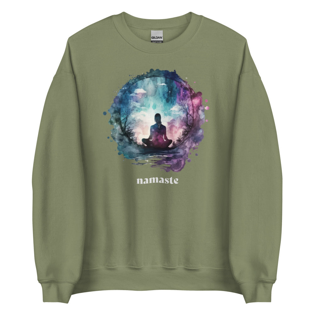 Namaste Yoga Meditation Sweatshirt - Watercolor Sphere - Military Green Color - https://ascensionemporium.net
