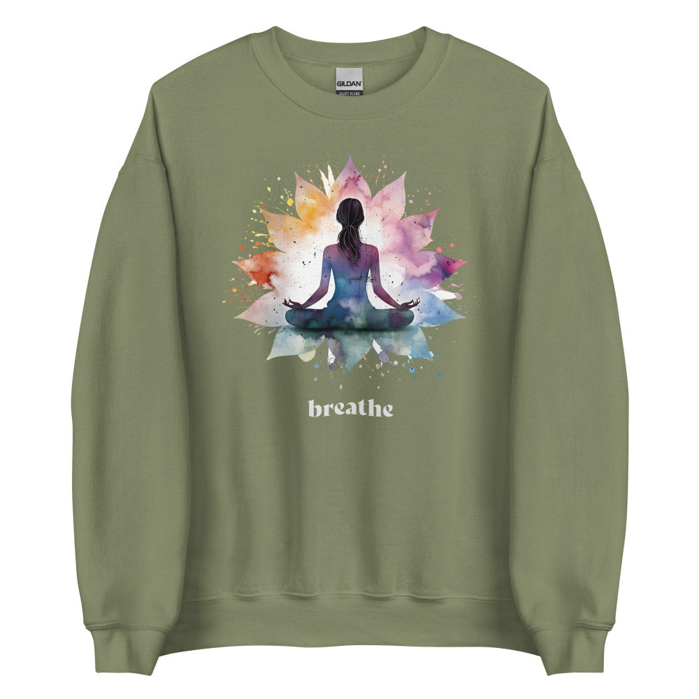 Breathe Lotus Flower Mandala Sweatshirt - Military Green Color - https://ascensionemporium.net