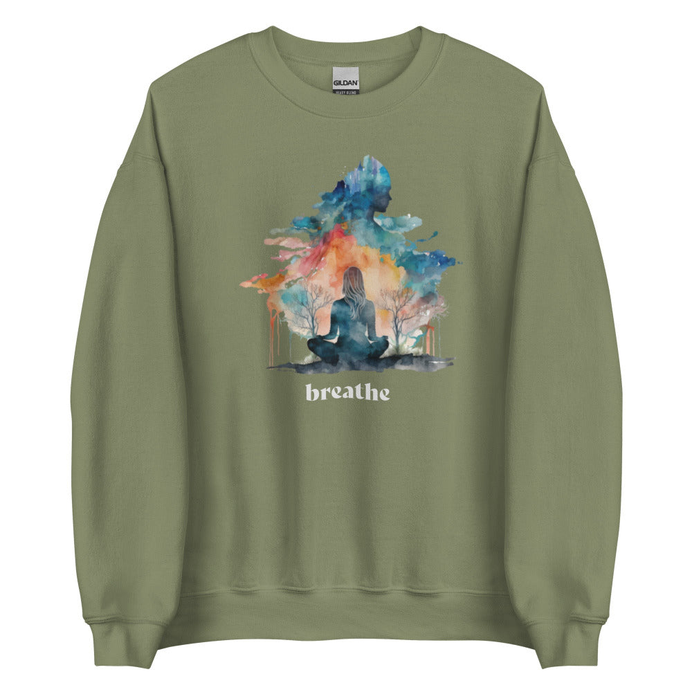 Breathe Watercolor Clouds Sweatshirt - Military Green Color - https://ascensionemporium.net