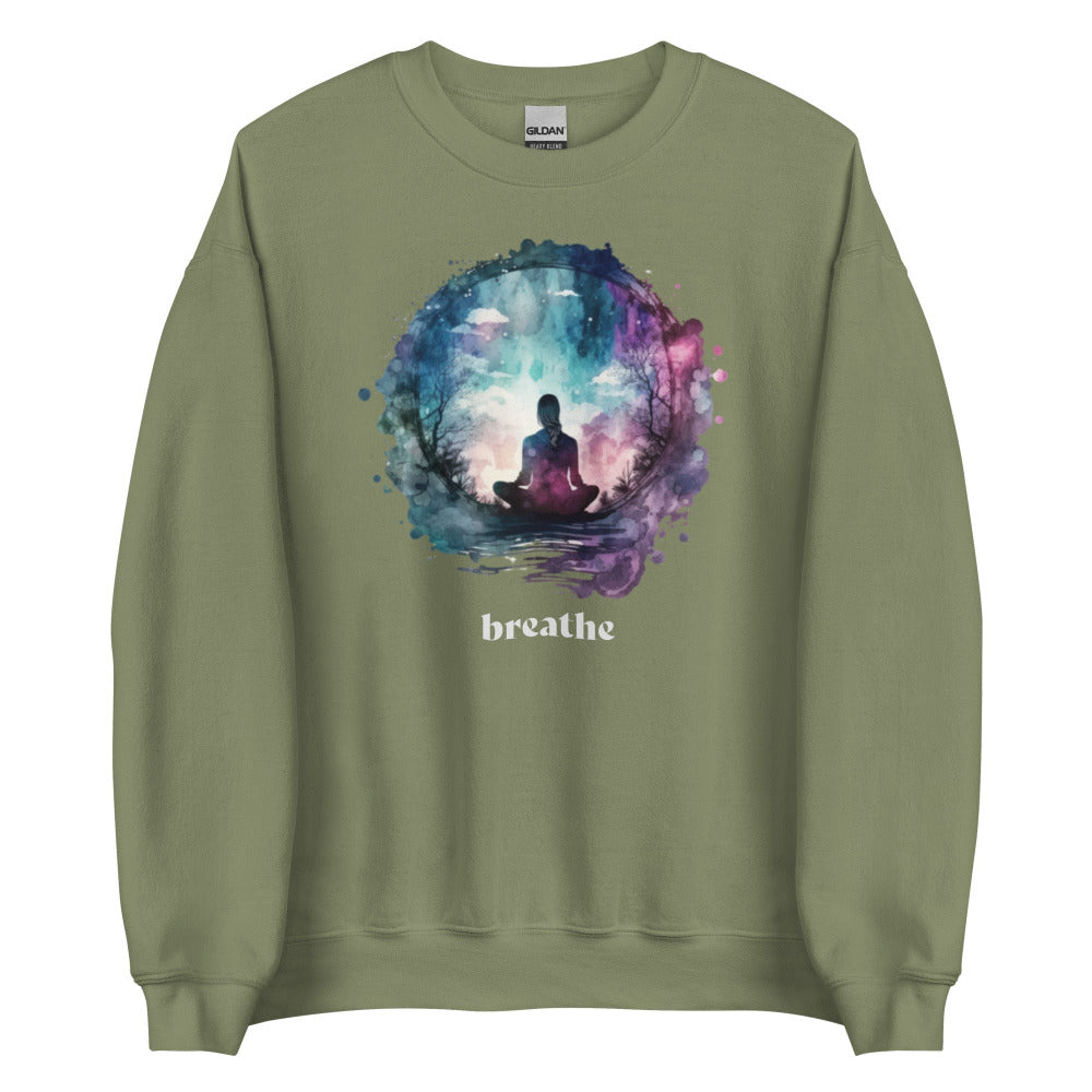 Breathe Watercolor Sphere Sweatshirt - Military Green Color - https://ascensionemporium.net