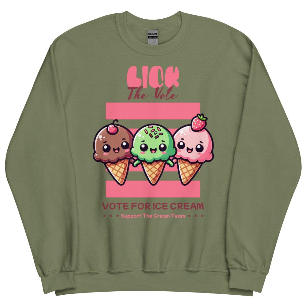 Lick The Vote Kawaii Ice Cream Sweatshirt - Military Green Color - https://ascensionemporium.net