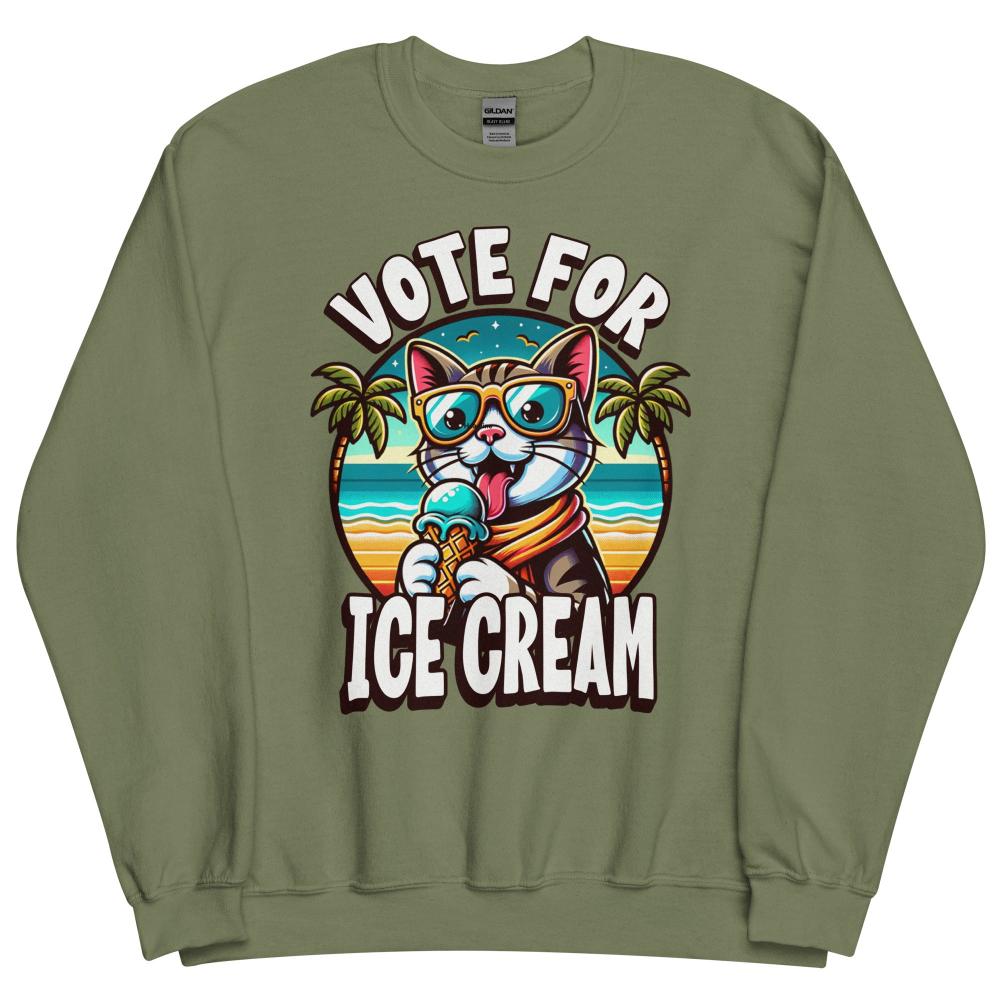 Vote For Ice Cream Cat Sweatshirt - Military Green Color - https://ascensionemporium.net