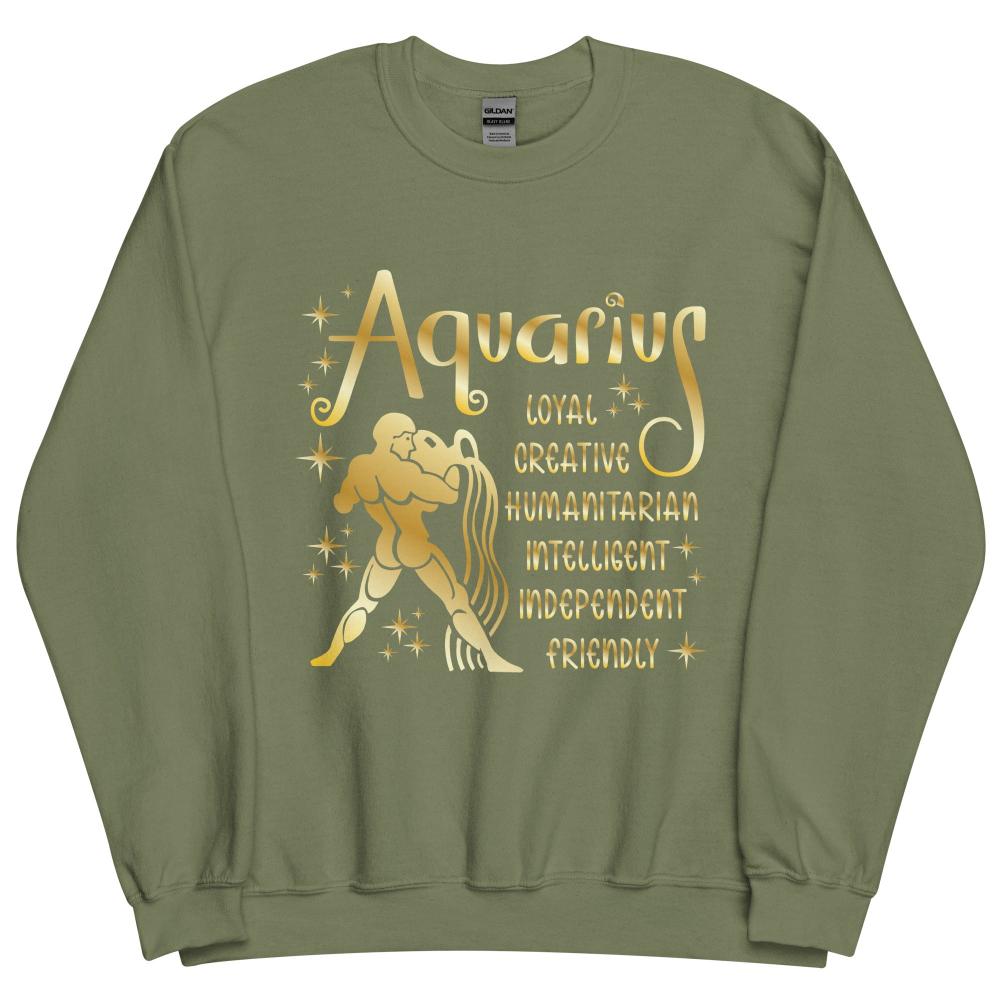 Aquarius Zodiac Positive Traits Sweatshirt - Military Green Color - https://ascensionemporium.net