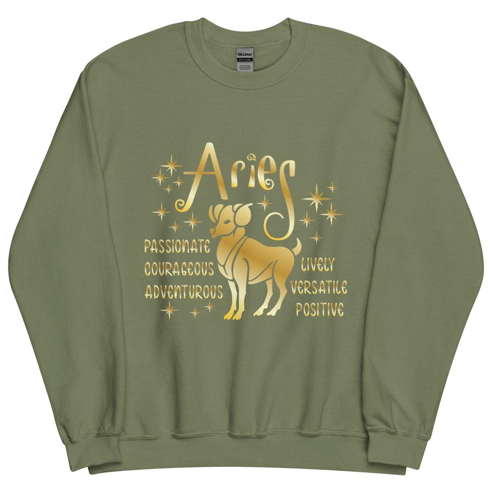 Aries Zodiac Positive Traits Sweatshirt - Military Green Color - https://ascensionemporium.net