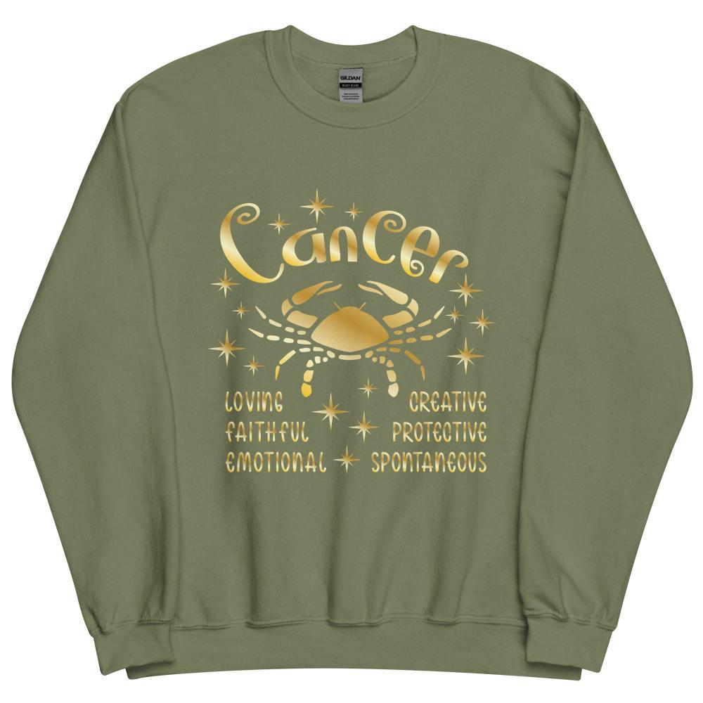 Cancer Zodiac Positive Traits Sweatshirt - Military Green Color - https://ascensionemporium.net