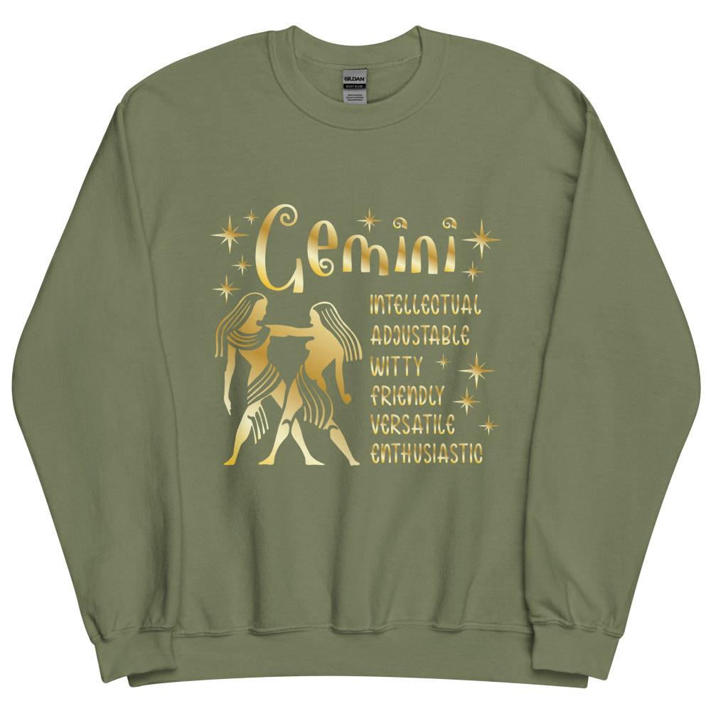 Gemini Zodiac Positive Traits Sweatshirt - Military Green Color - https://ascensionemporium.net