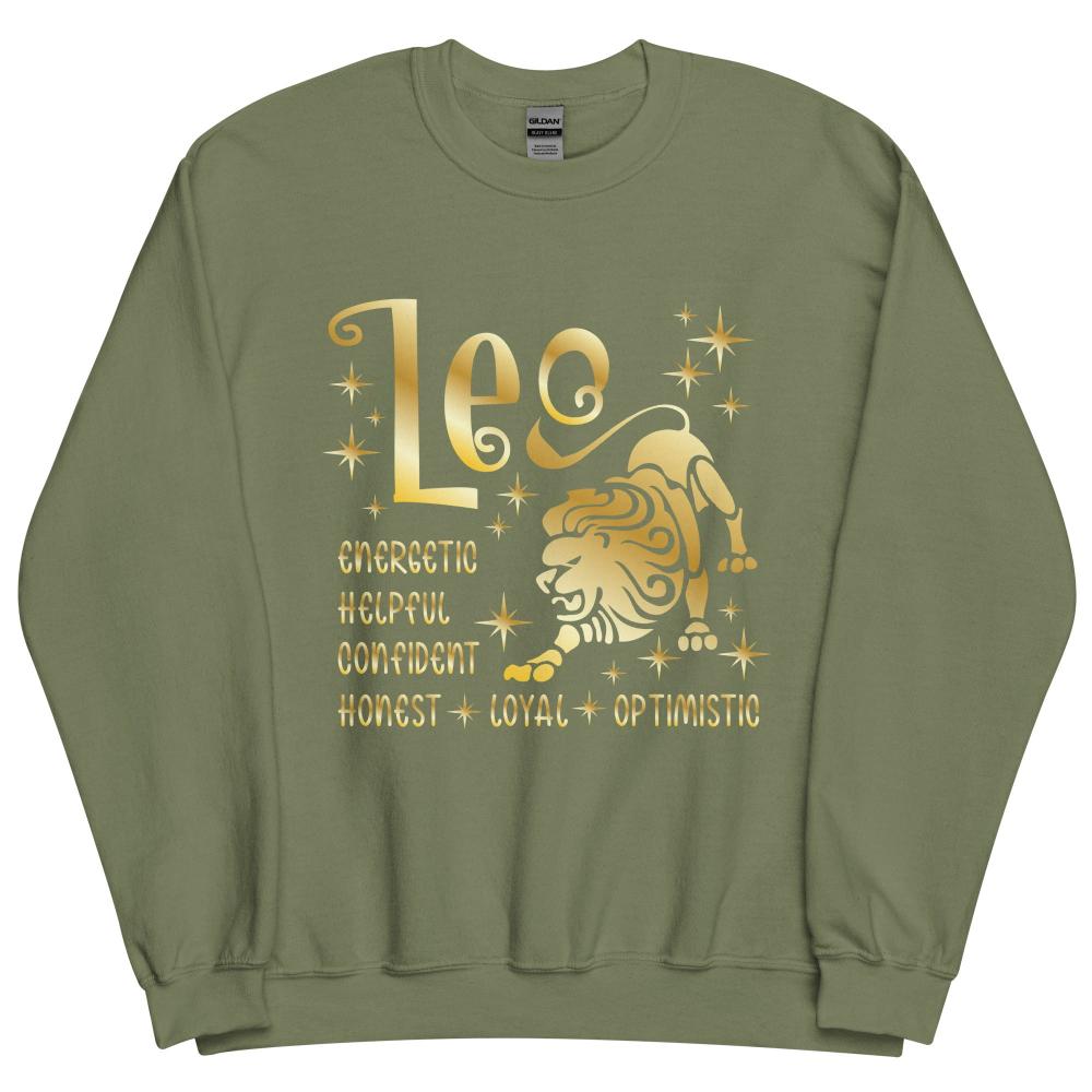 Leo Zodiac Positive Traits Sweatshirt - Military Green Color - https://ascensionemporium.net