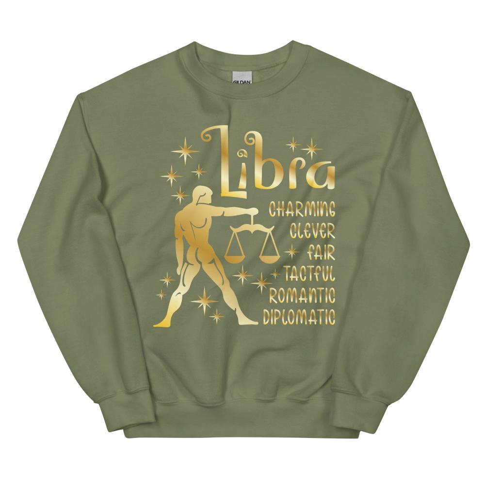 Libra Zodiac Positive Traits Sweatshirt - Military Green Color - https://ascensionemporium.net