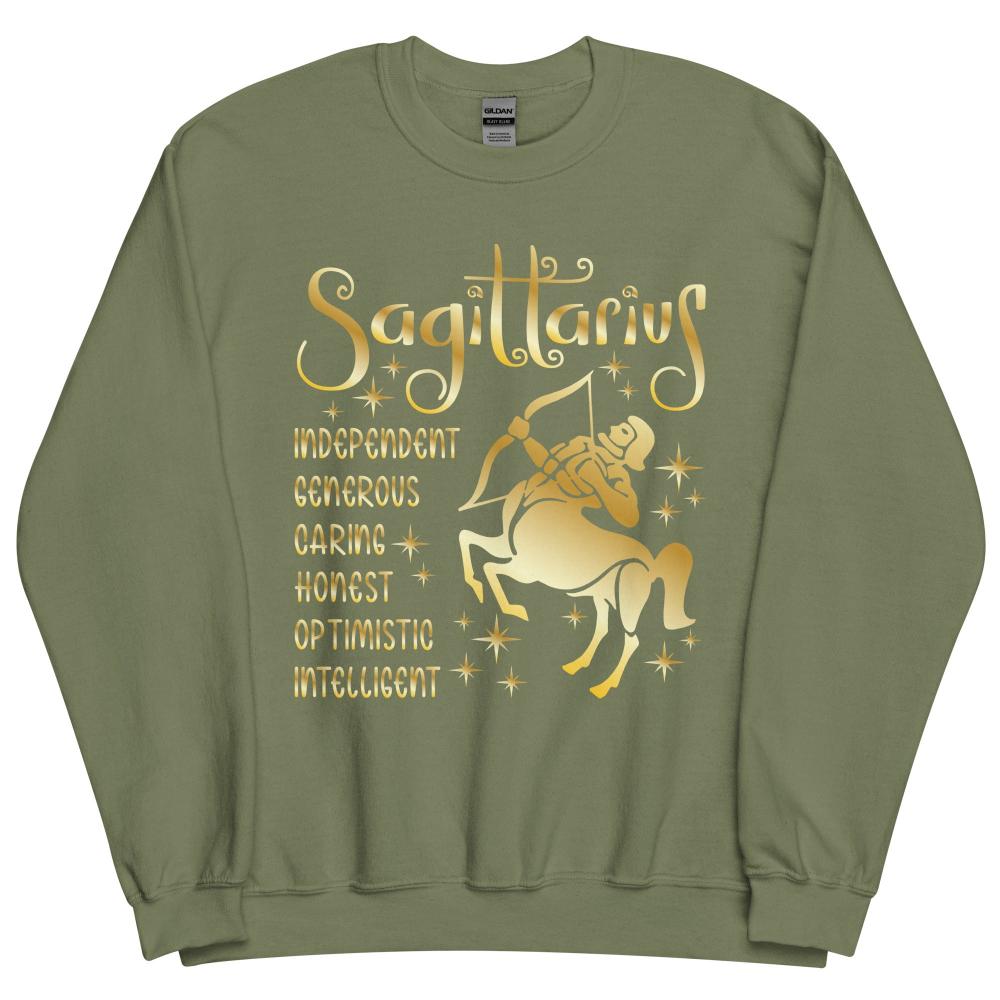 Sagittarius Zodiac Positive Traits Sweatshirt - Military Green Color - https://ascensionemporium.net