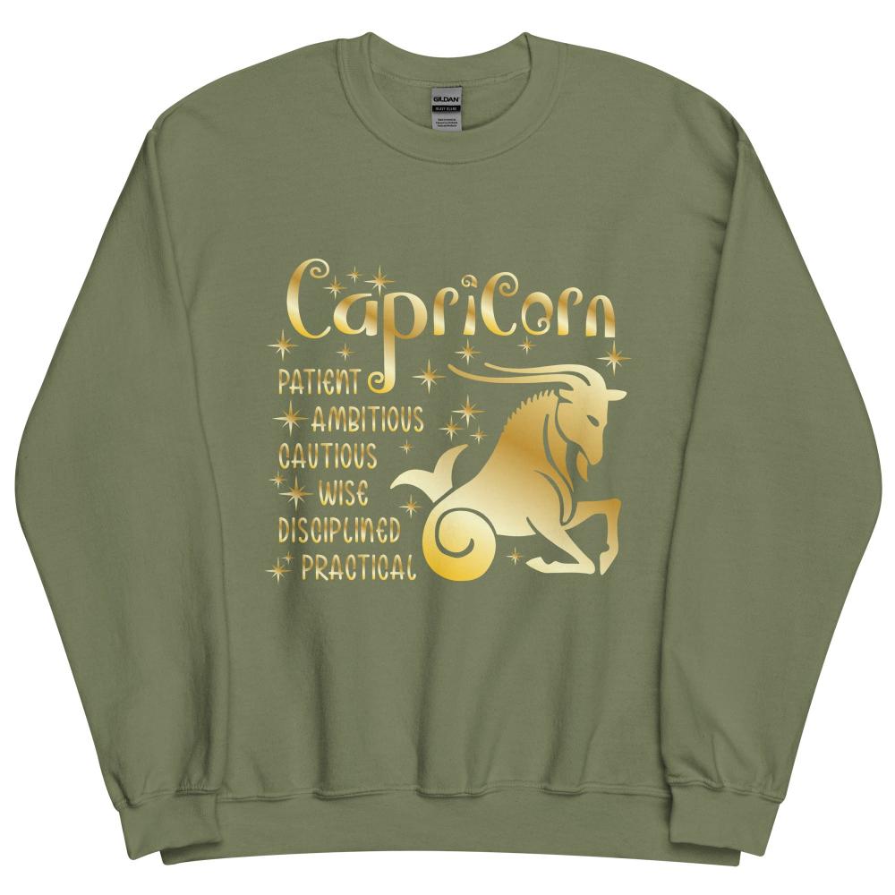 Capricorn Zodiac Positive Traits Sweatshirt - Military Green Color - https://ascensionemporium.net