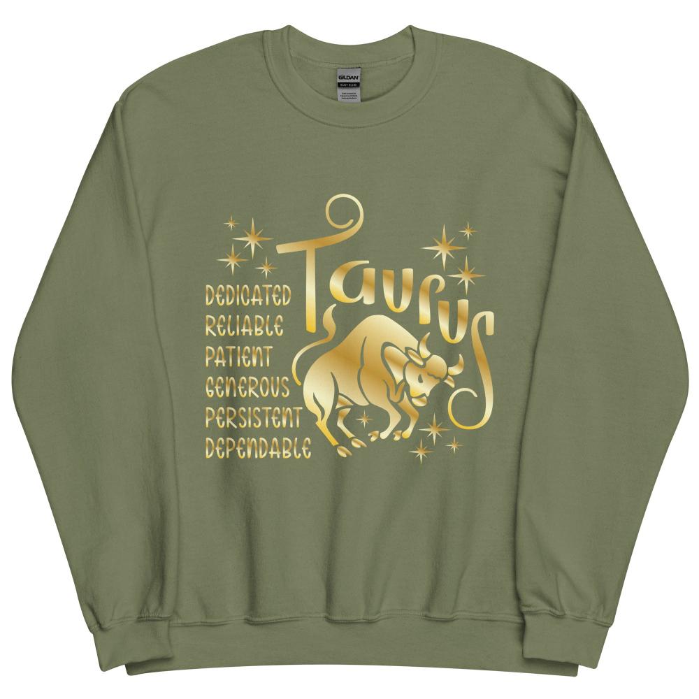 Taurus Zodiac Positive Traits Sweatshirt - Military Green Color - https://ascensionemporium.net