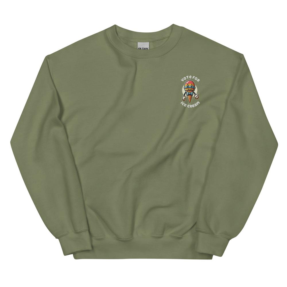Vote For Ice Cream Embroidered Sweatshirt - Military Green Color - https://ascensionemporium.net
