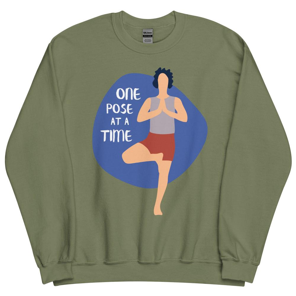 One Pose At A Time Yoga Sweatshirt - Military Green Color - https://ascensionemporium.net