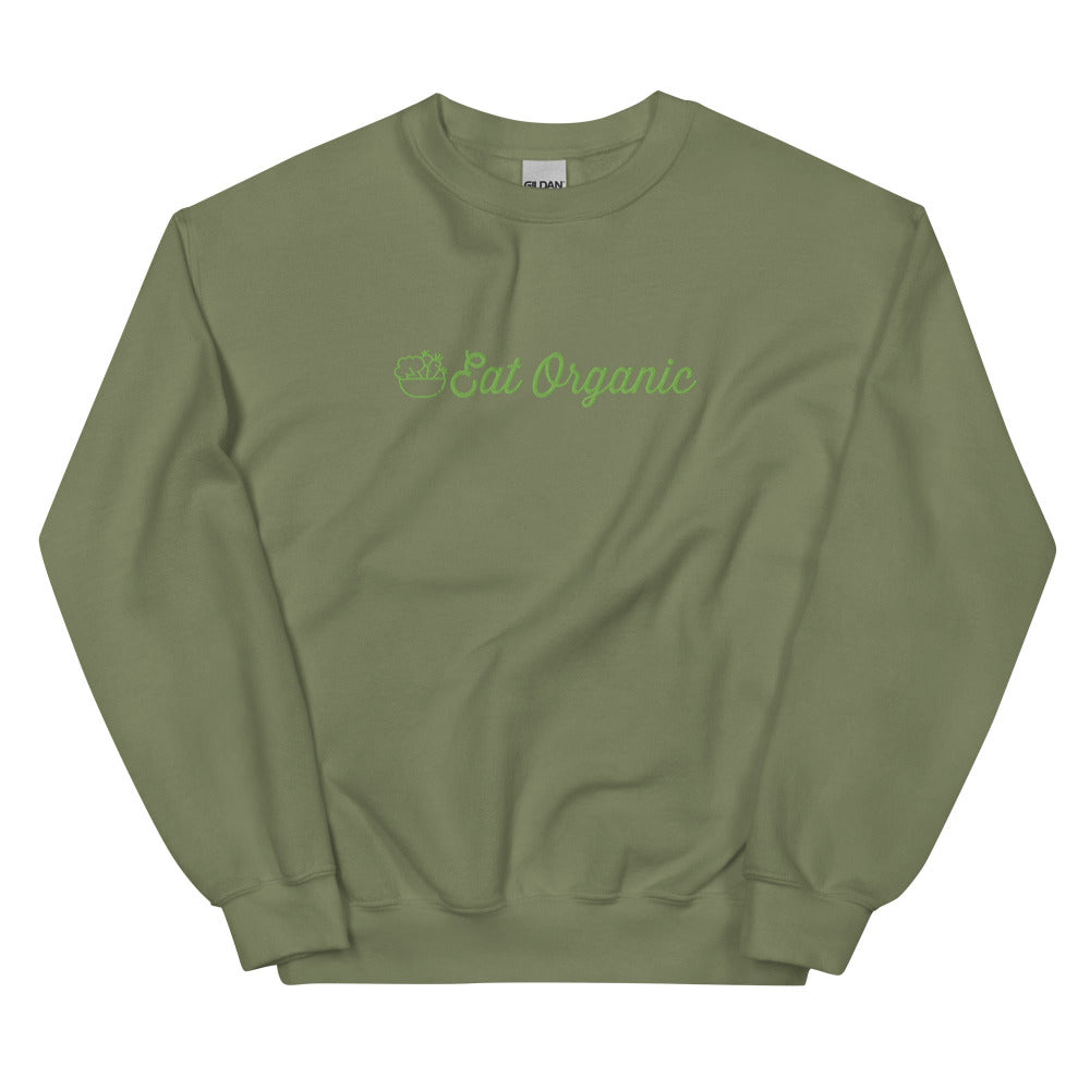 Eat Organic Embroidered Sweatshirt - Military Green Color - https://ascensionemporium.net 