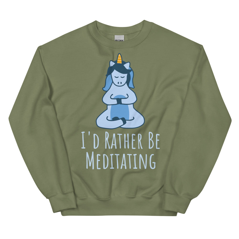 I'd Rather Be Meditating Unicorn Sweatshirt - Military Green Color - https://ascensionemporium.net