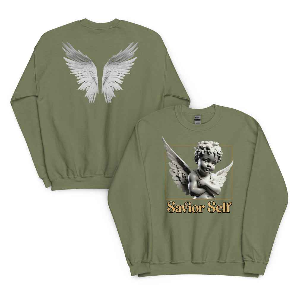 Savior Self Angel Wings Sweatshirt - Military Green Color - https://ascensionemporium.net