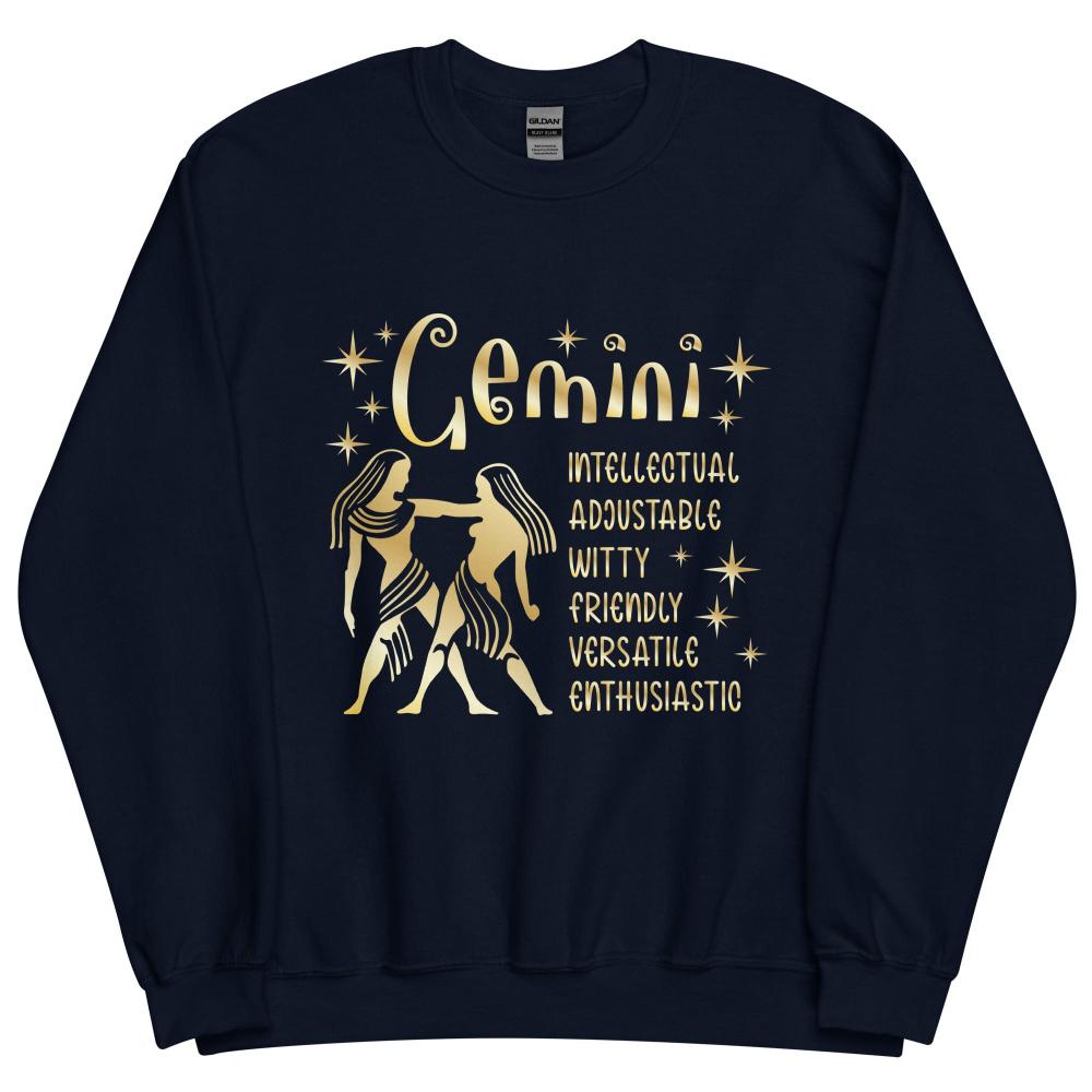 Gemini Zodiac Positive Traits Sweatshirt - Navy Color - https://ascensionemporium.net