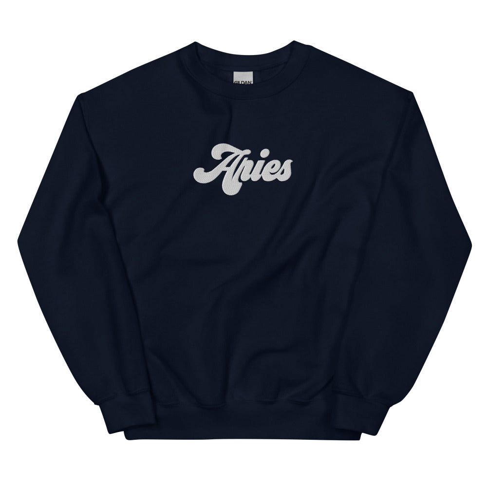 Aries Zodiac Embroidered Sweatshirt - Navy Color - https://ascensionemporium.net