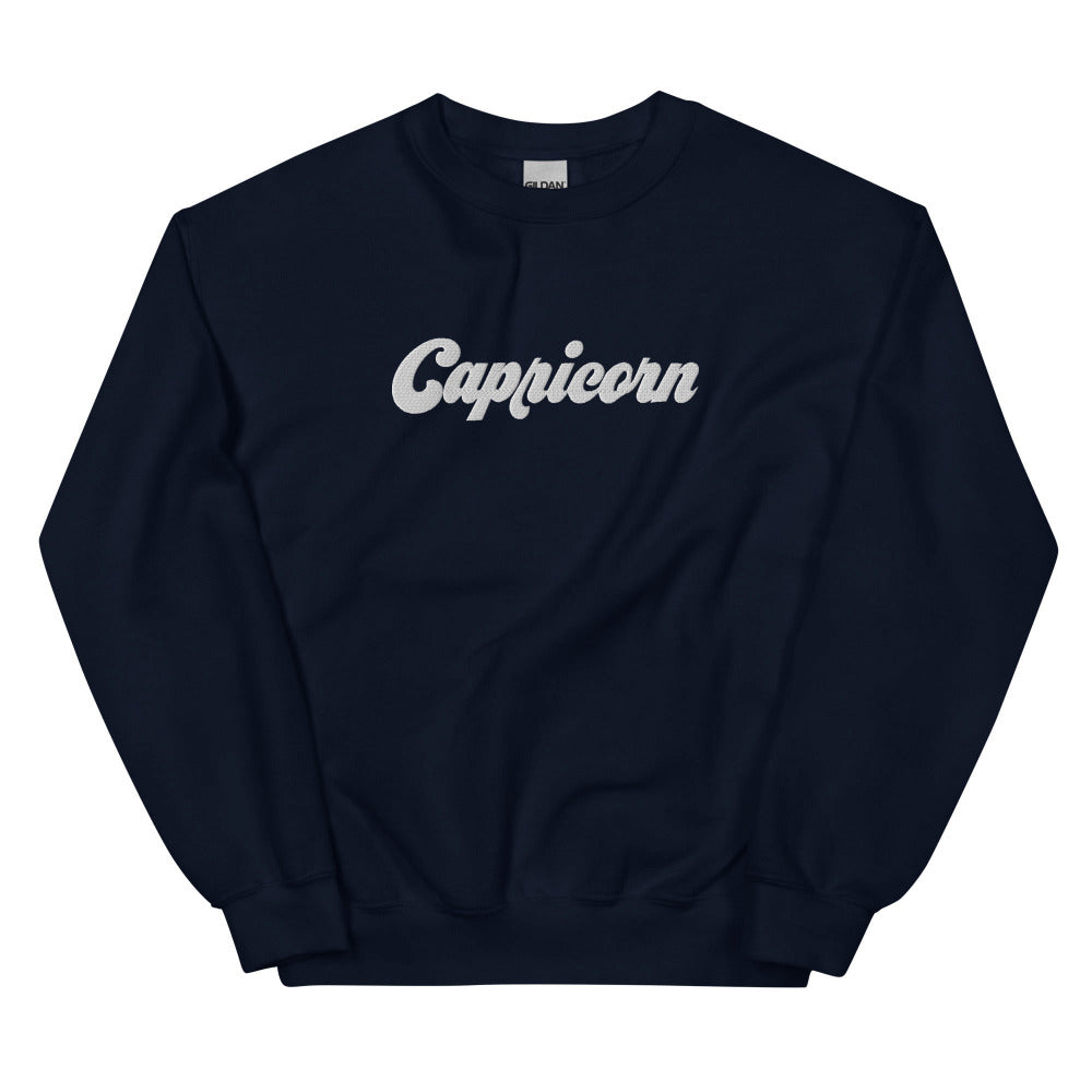 Capricorn Zodiac Embroidered Sweatshirt - Navy Color - https://ascensionemporium.net