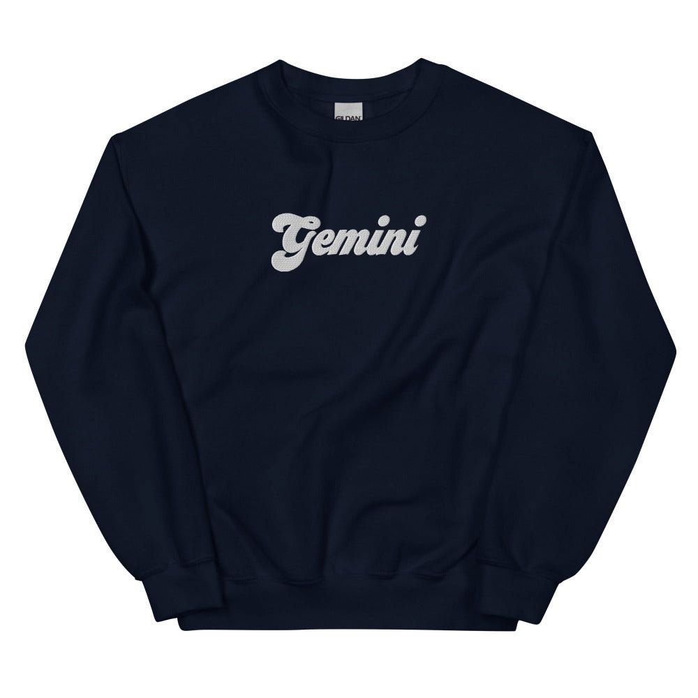 Gemini Zodiac Embroidered Sweatshirt - Navy Color - https://ascensionemporium.net