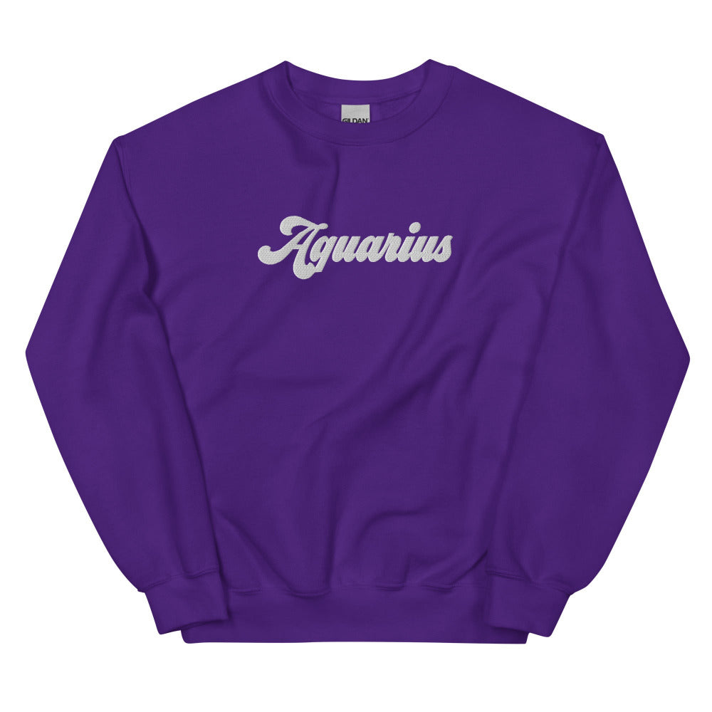 Aquarius Zodiac Embroidered Sweatshirt - Purple Color - https://ascensionemporium.net