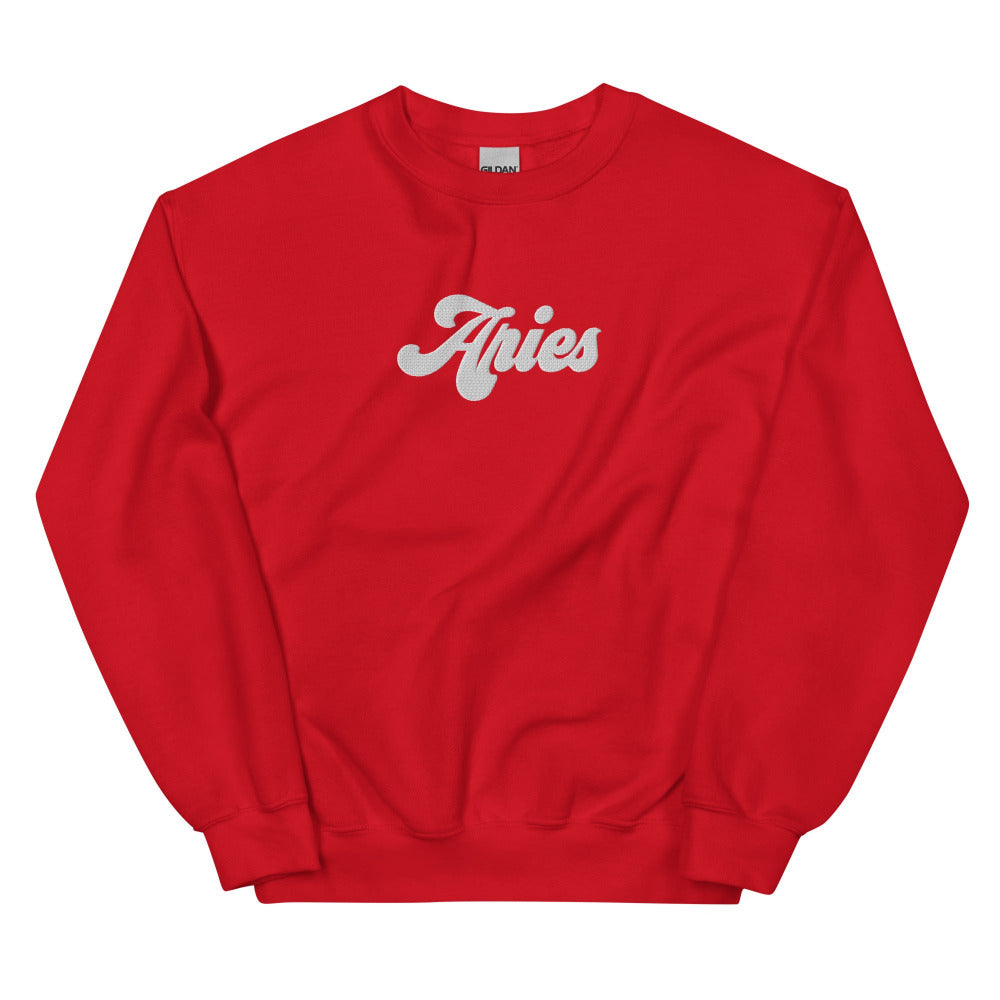 Aries Zodiac Embroidered Sweatshirt - Red Color - https://ascensionemporium.net