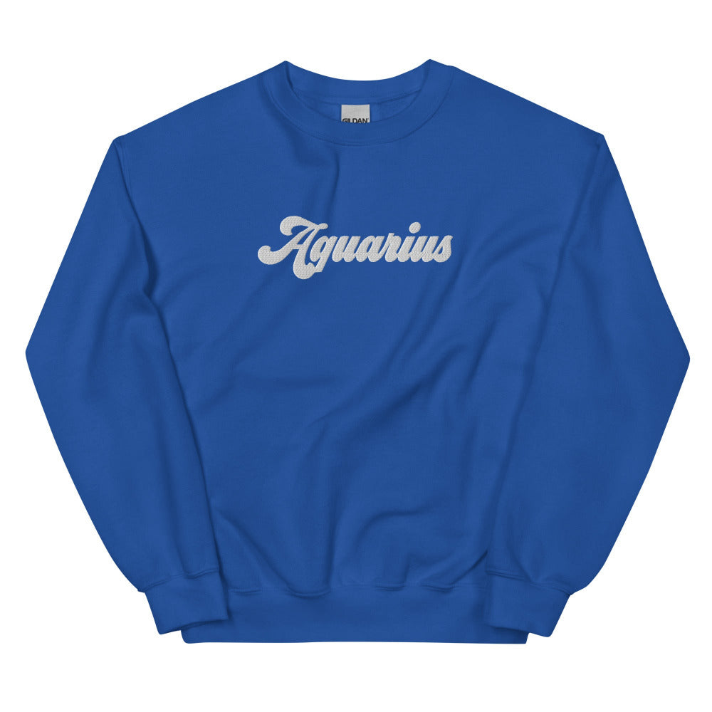 Aquarius Zodiac Embroidered Sweatshirt - Royal Color - https://ascensionemporium.net
