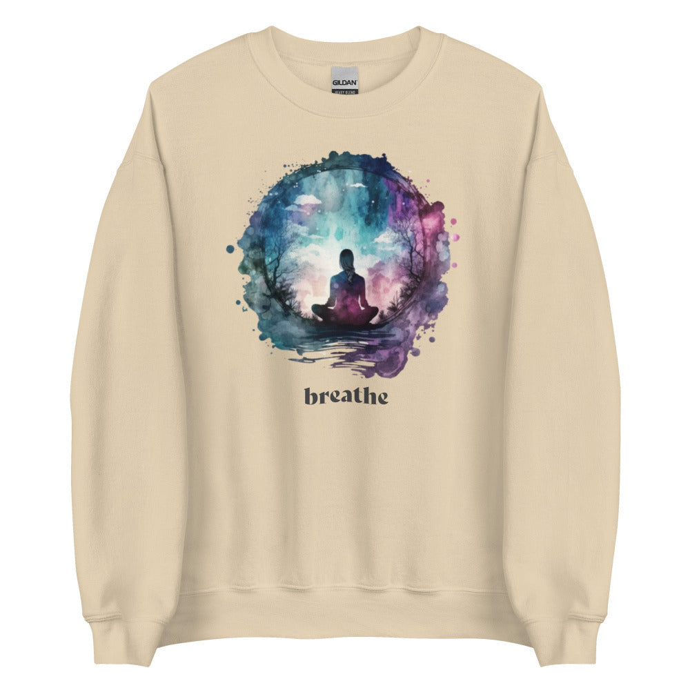 Breathe Yoga Meditation Sweatshirt - Watercolor Sphere - Soft Cream Color