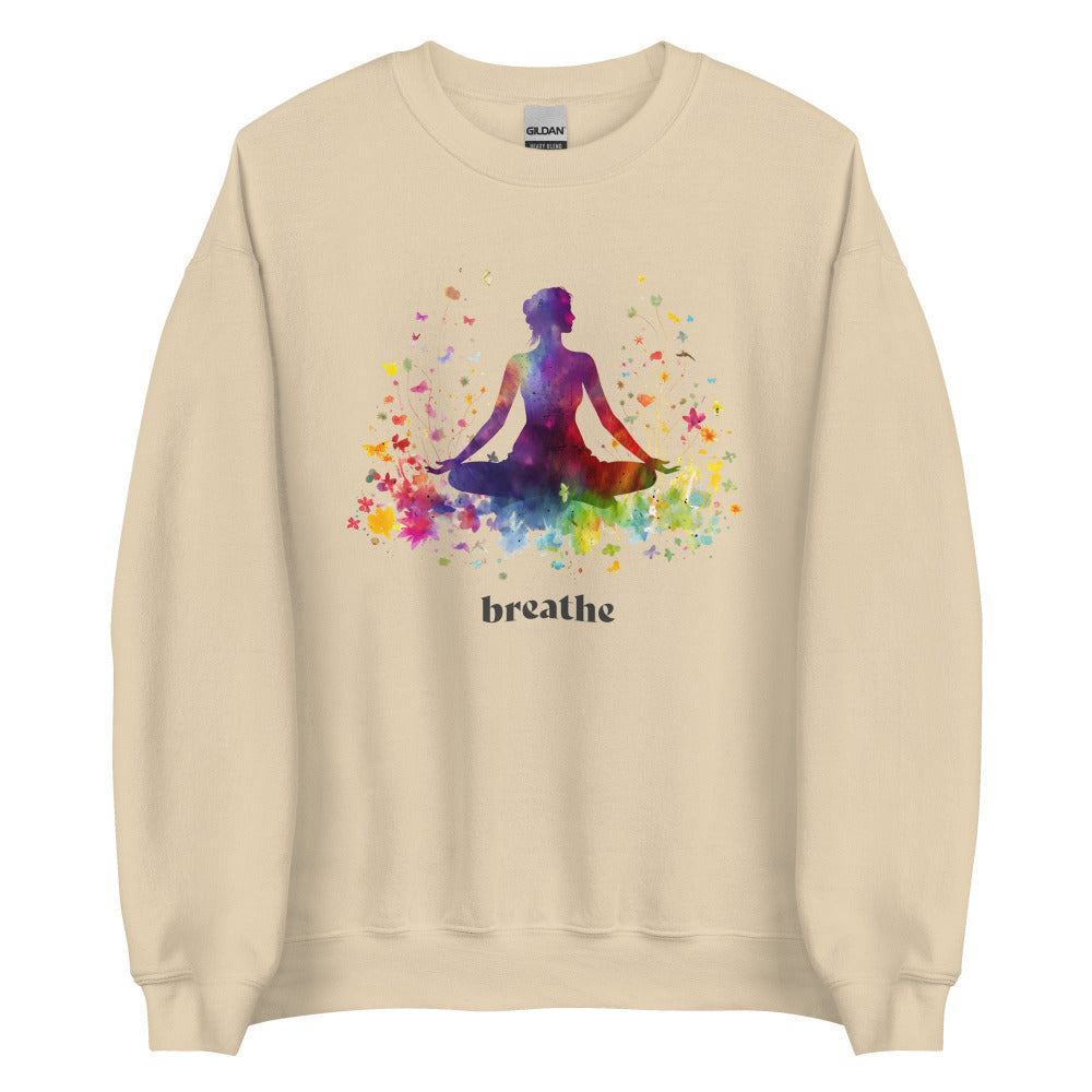 Breathe Yoga Meditation Sweatshirt - Rainbow Garden - Soft Cream Color