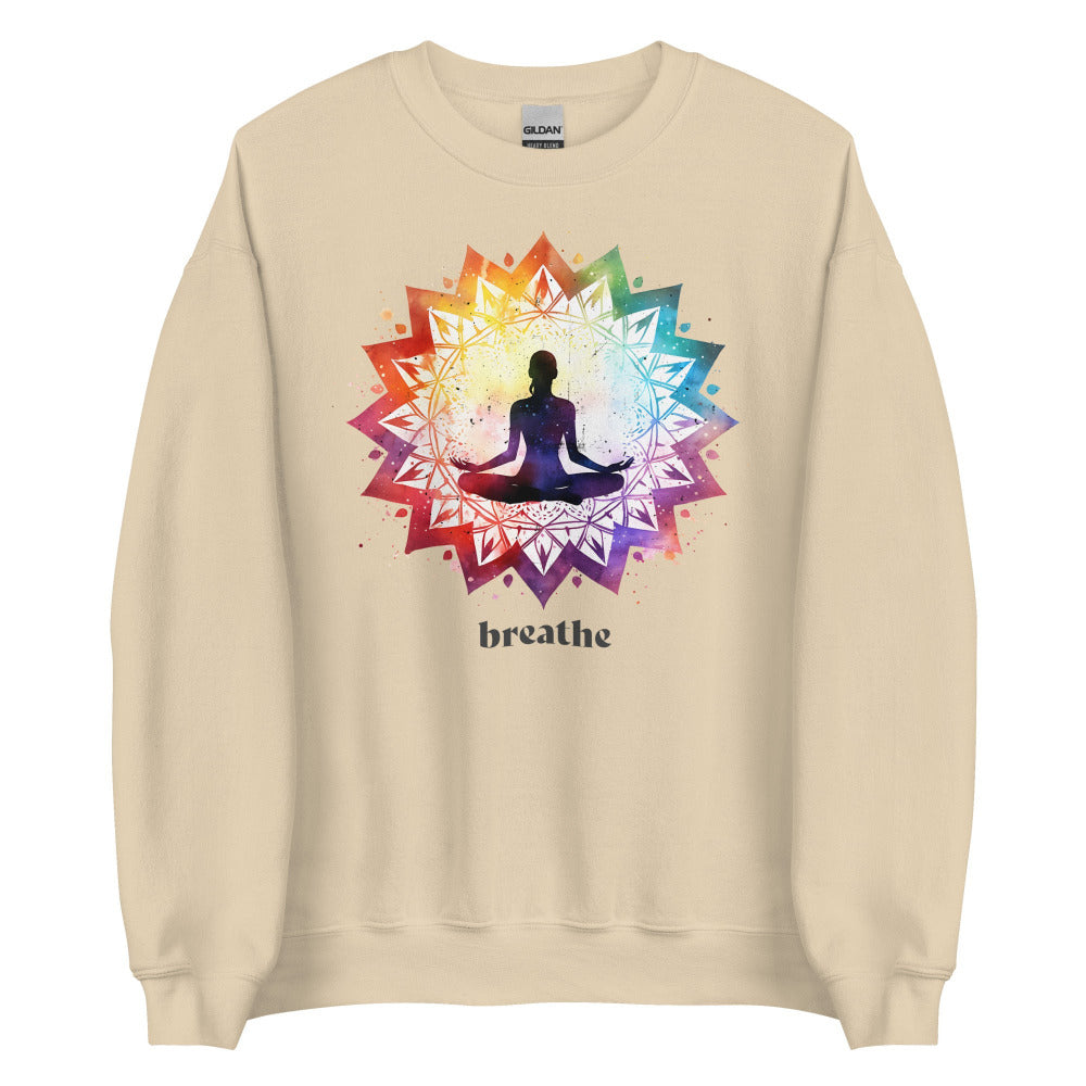 Breathe Yoga Meditation Sweatshirt - Chakra Mandala - Soft Cream Color