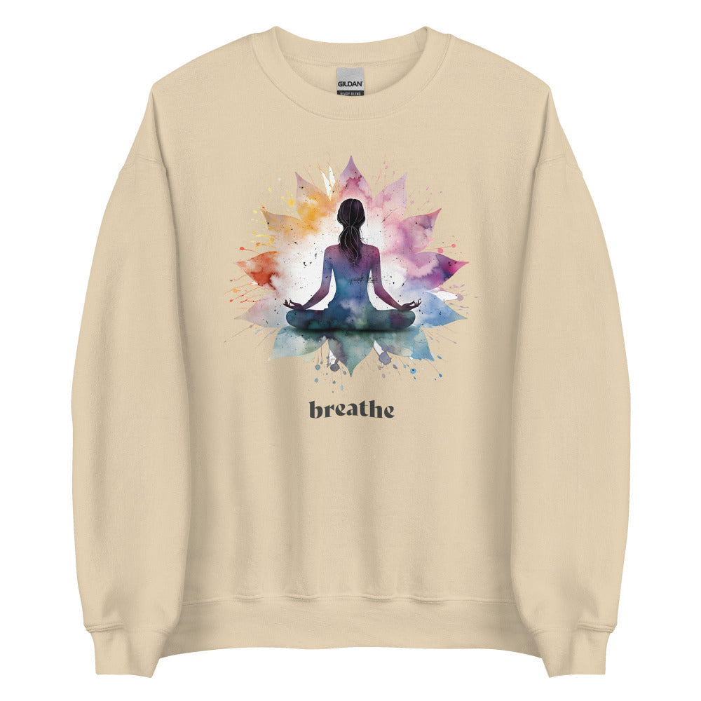 Breathe Yoga Meditation Sweatshirt - Flower Mandala - Soft Cream Color