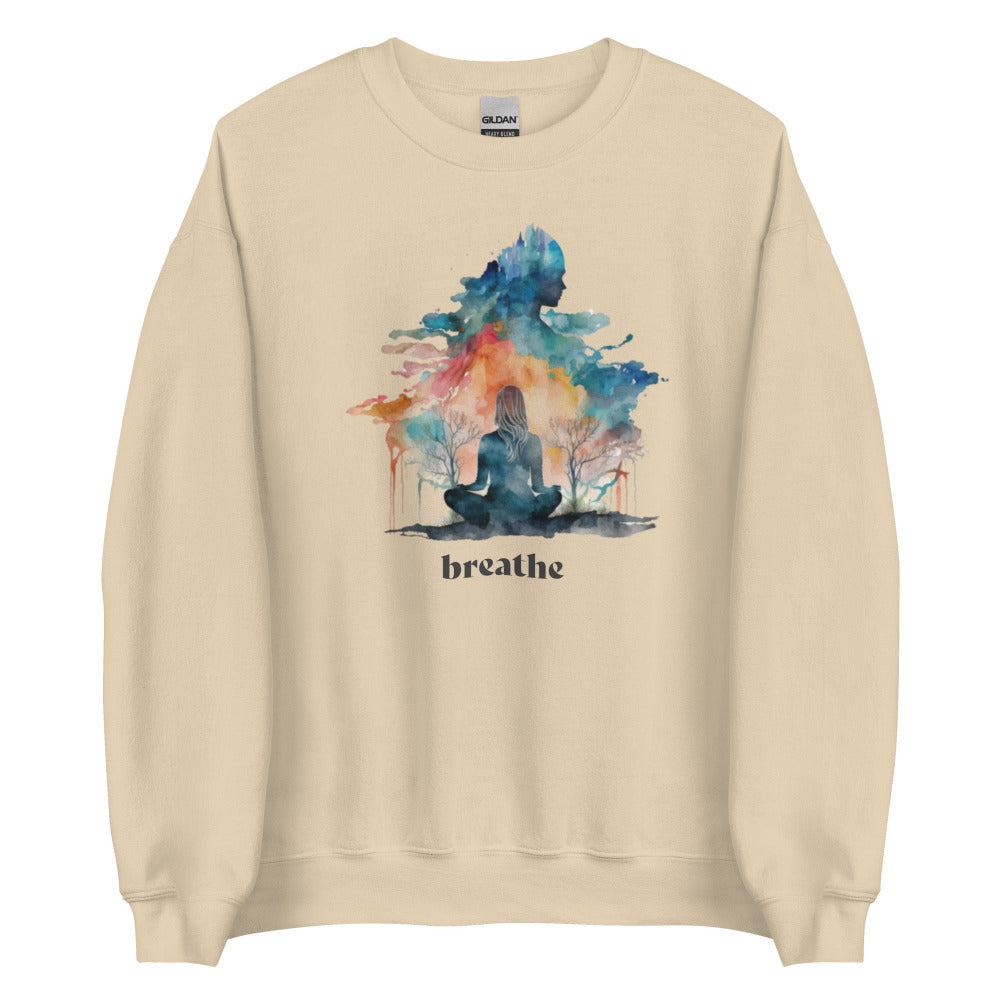 Breathe Yoga Meditation Sweatshirt - Watercolor Clouds - Soft Cream Color