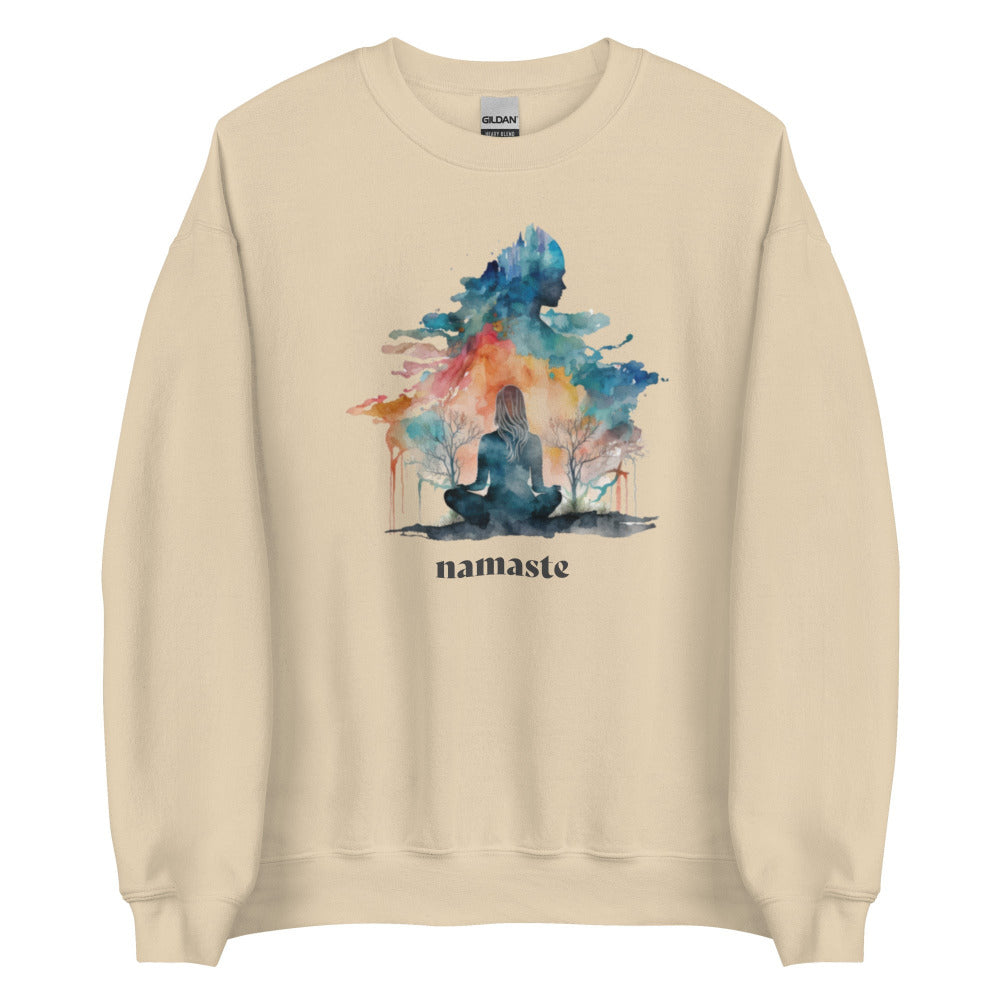 Namaste Yoga Meditation Sweatshirt - Watercolor Clouds - Sand Color