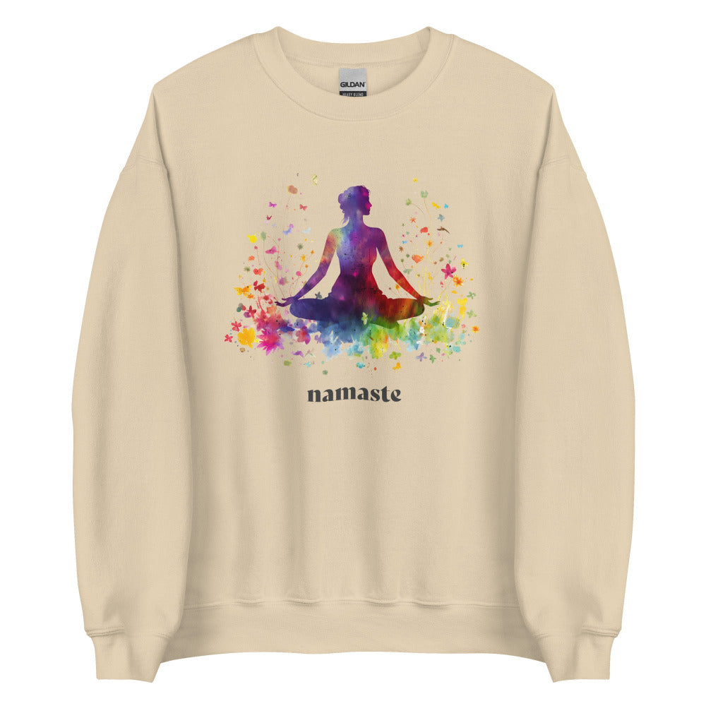 Namaste Yoga Meditation Sweatshirt - Rainbow Garden - Sand Color