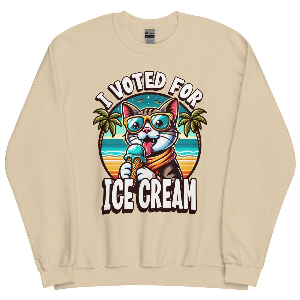 I Voted For Ice Cream Cat Sweatshirt - Sand Color - https://ascensionemporium.net