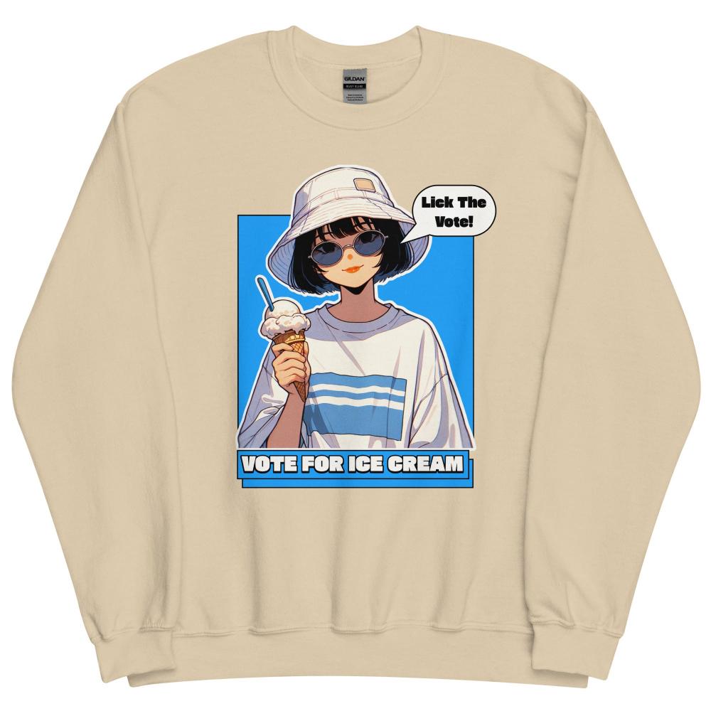 Lick The Vote Anime Ice Cream Girl Sweatshirt - Sand Color - https://ascensionemporium.net