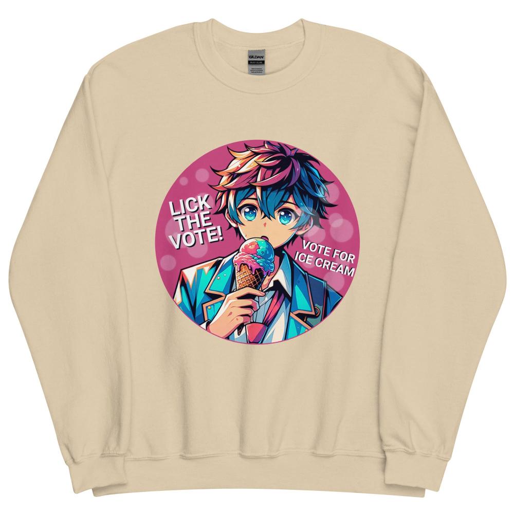 Lick The Vote Anime Ice Cream Boy Sweatshirt - Sand Color - https://ascensionemporium.net