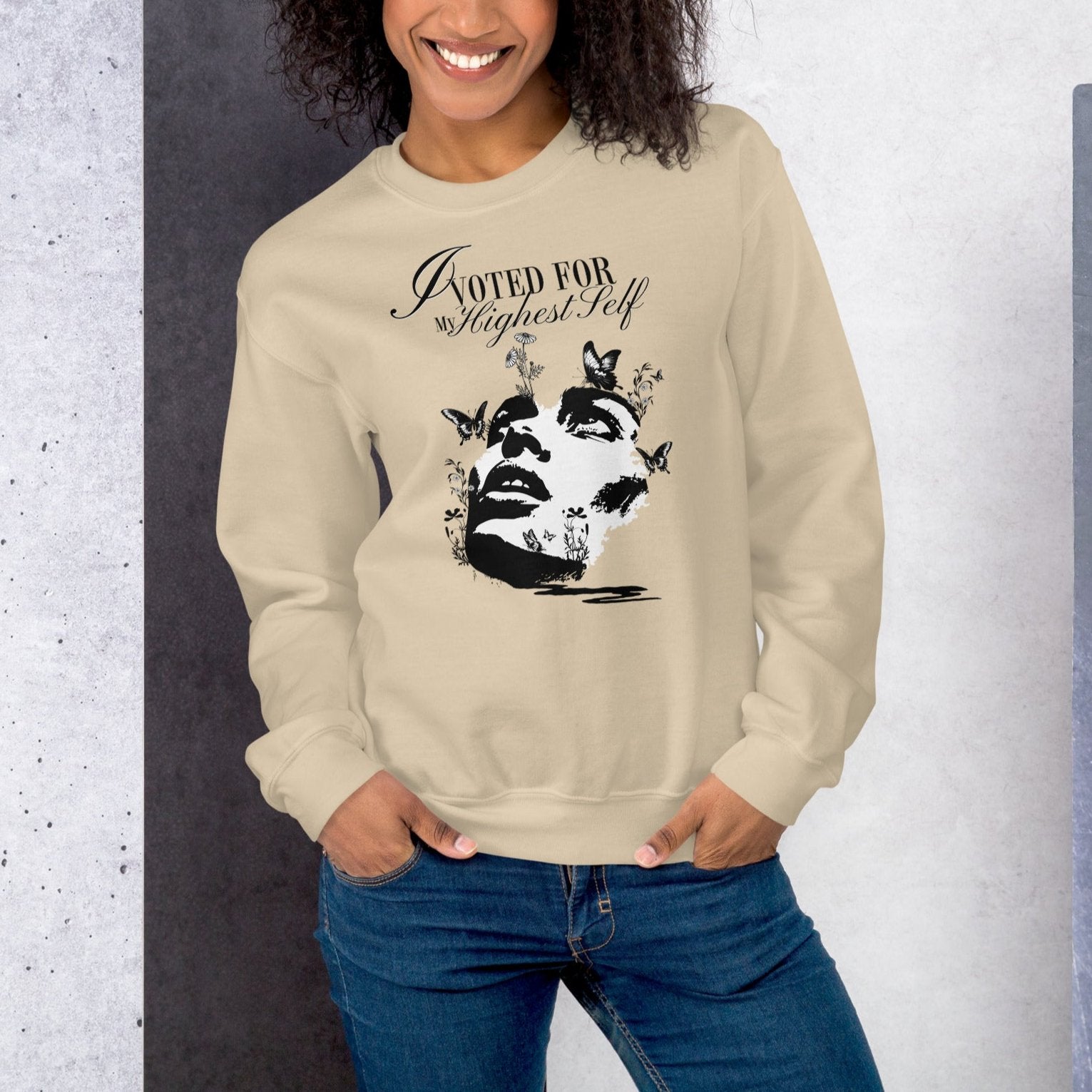 I Voted For My Highest Self Sweatshirt - Sand Color - https://ascensionemporium.net
