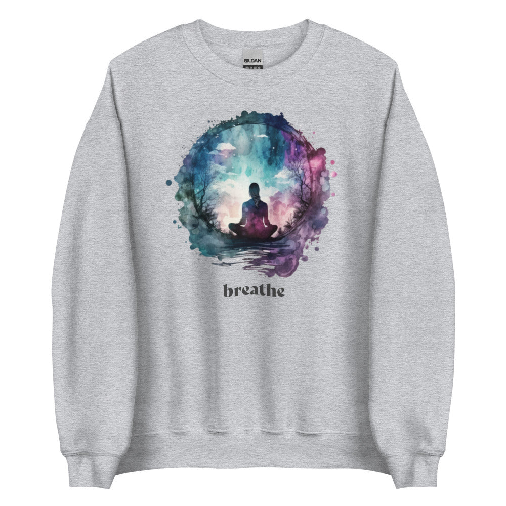 Breathe Yoga Meditation Sweatshirt - Watercolor Sphere - Sport Grey Color