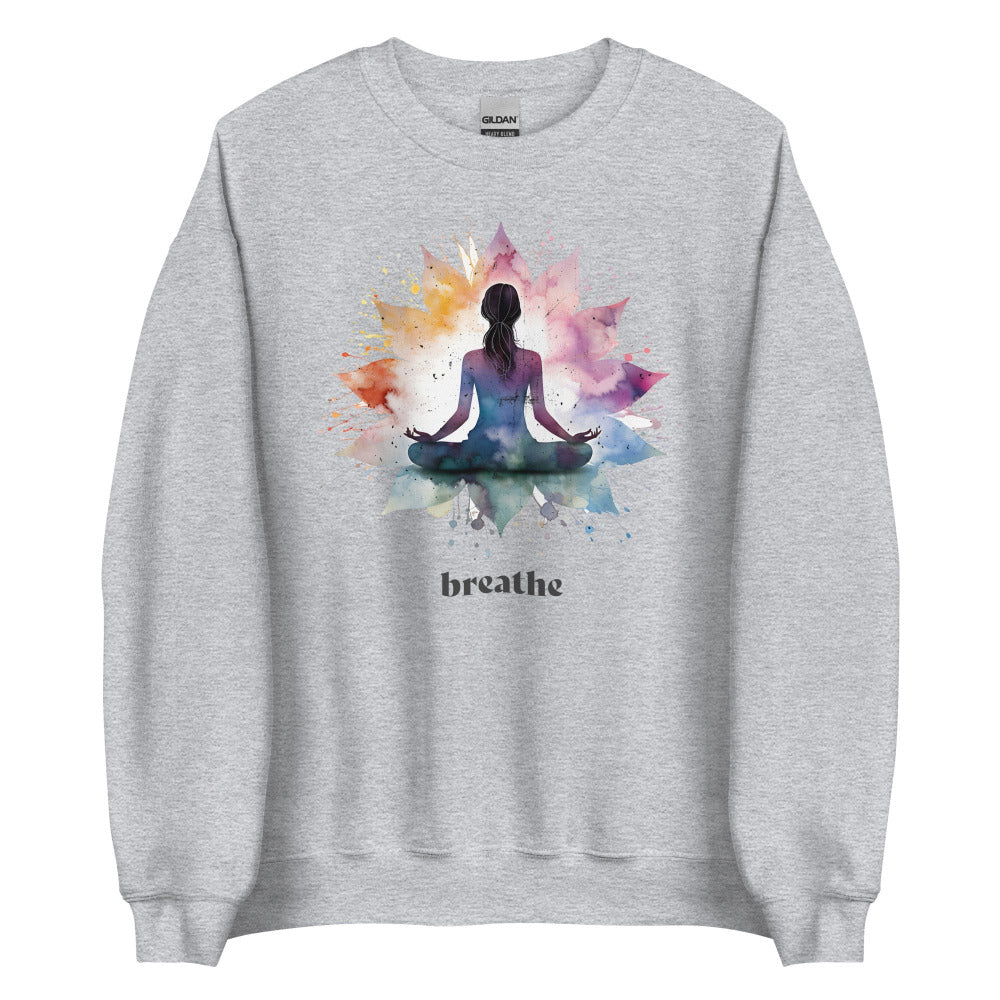Breathe Yoga Meditation Sweatshirt - Flower Mandala - Sport Grey Color
