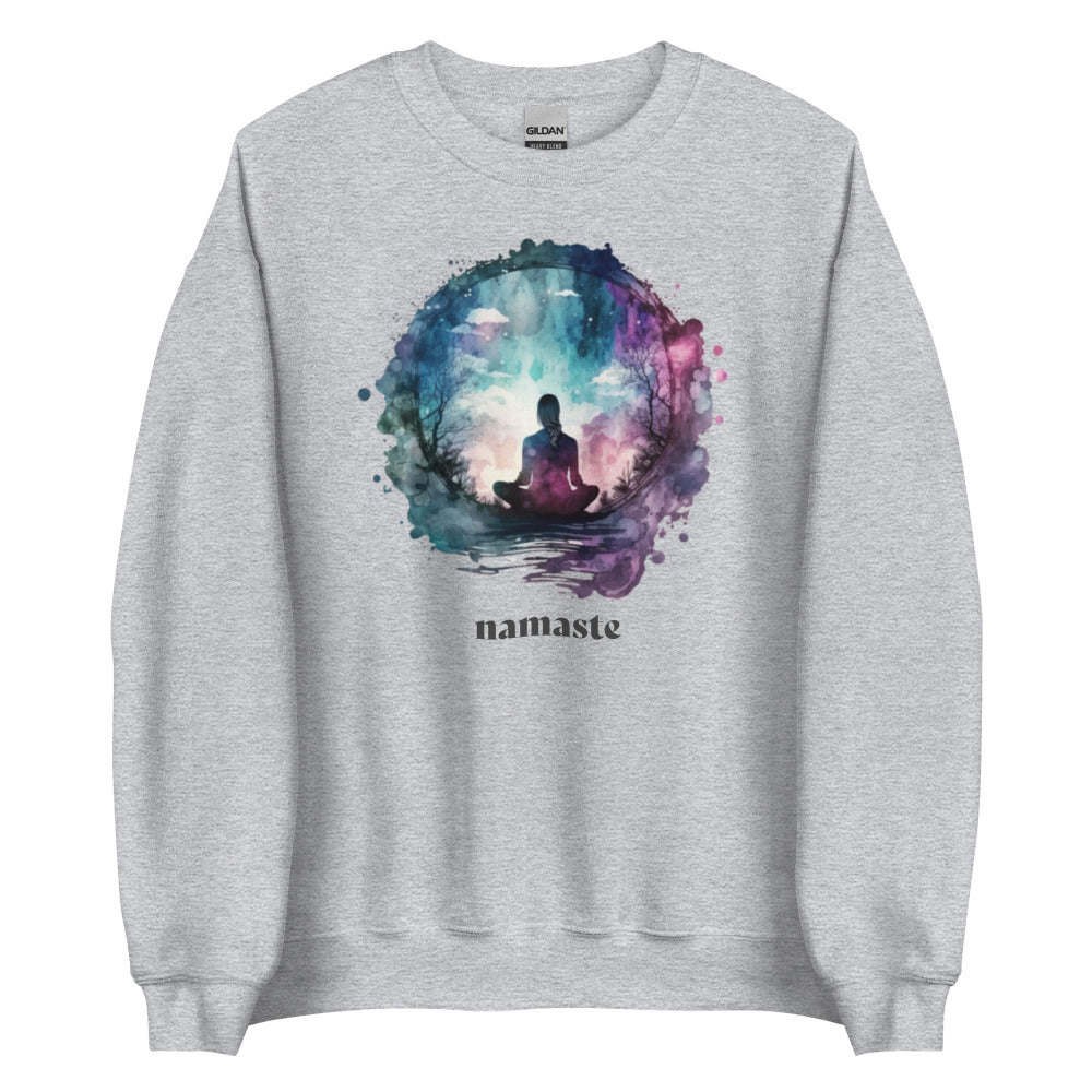Namaste Yoga Meditation Sweatshirt - Watercolor Sphere - Sport Grey Color