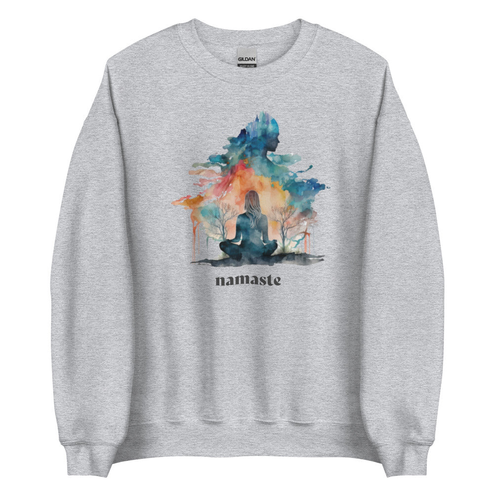 Namaste Yoga Meditation Sweatshirt - Watercolor Clouds - Sport Grey Color