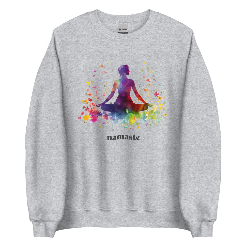 Namaste Yoga Meditation Sweatshirt - Rainbow Garden - Sport Grey Color