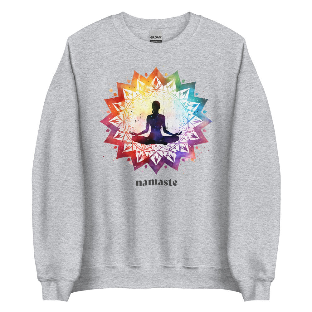 Namaste Yoga Meditation Sweatshirt - Lotus Chakra Mandala - Sport Grey Color