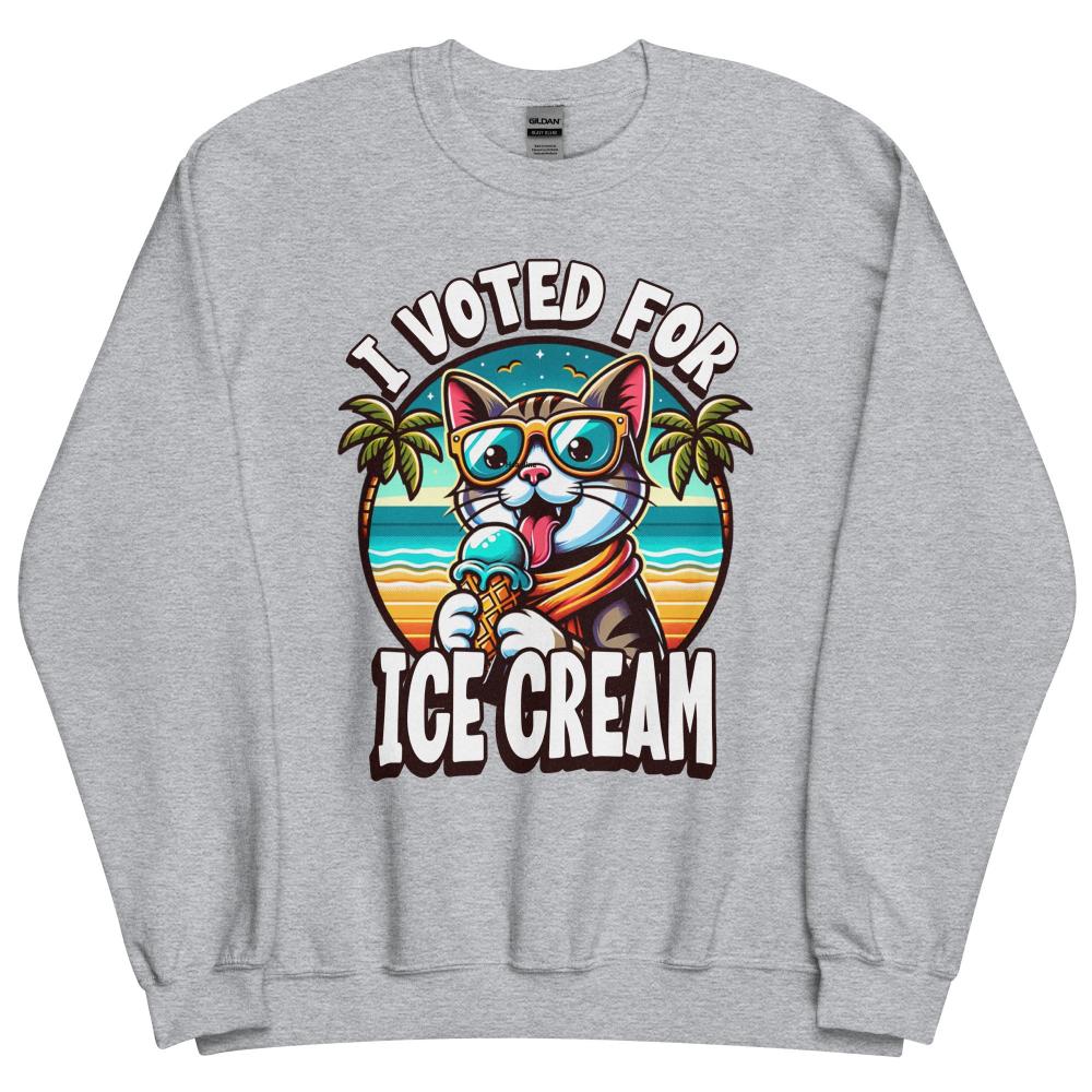 I Voted For Ice Cream Cat Sweatshirt - Sport Grey Color - https://ascensionemporium.net