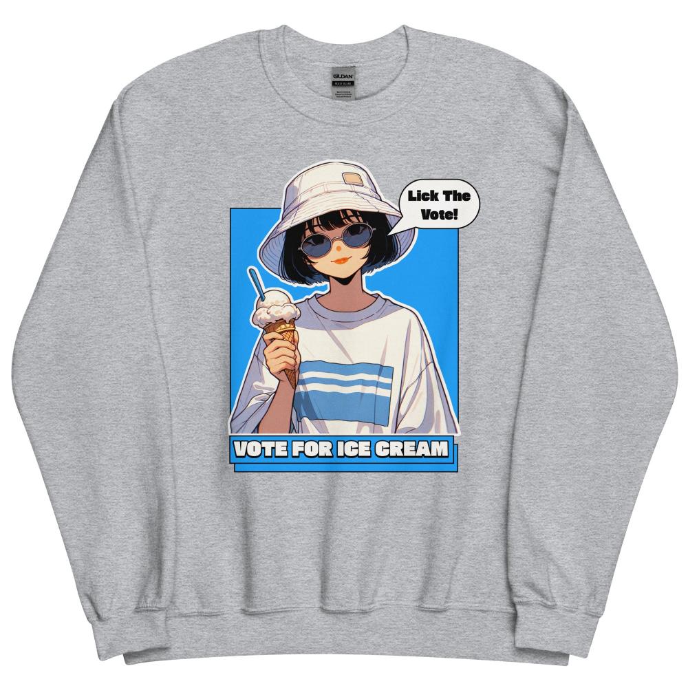 Lick The Vote Anime Ice Cream Girl Sweatshirt - Sport Grey Color - https://ascensionemporium.net