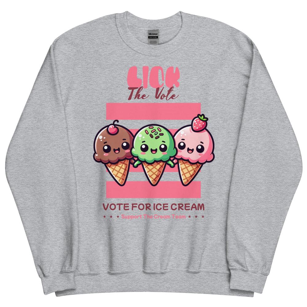 Lick The Vote Kawaii Ice Cream Sweatshirt - Sport Grey Color - https://ascensionemporium.net
